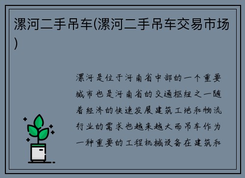 漯河二手吊车(漯河二手吊车交易市场)